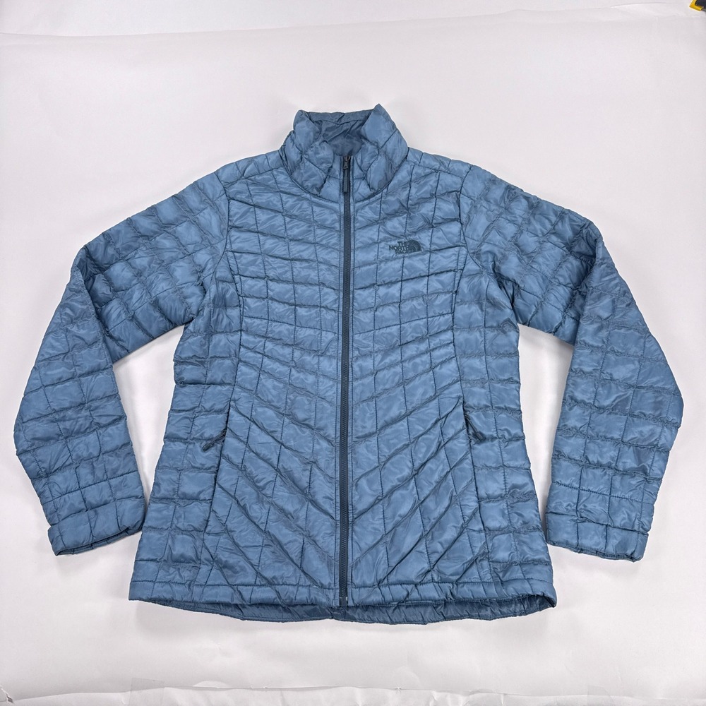 The North Face ThermoBall Full Zip Jacket Women M Blue Primaloft Puffer NF0A39NK